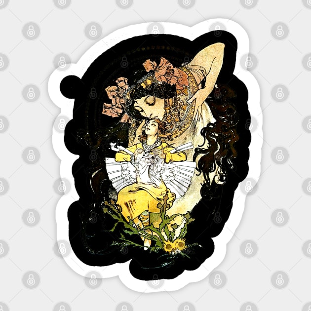 Alphonse Mucha Art Nouveau Vintage Fantasy Fairy Tale Sticker by AltrusianGrace